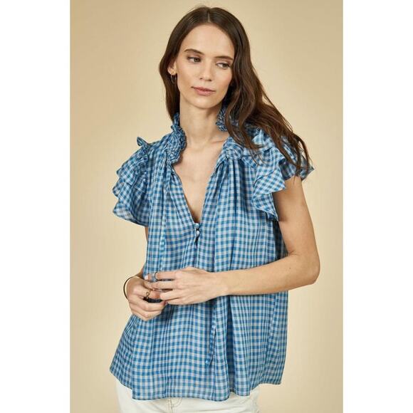 Hunter Bell Quinn Top Blouse Blue Cornflower Gingham Size Medium